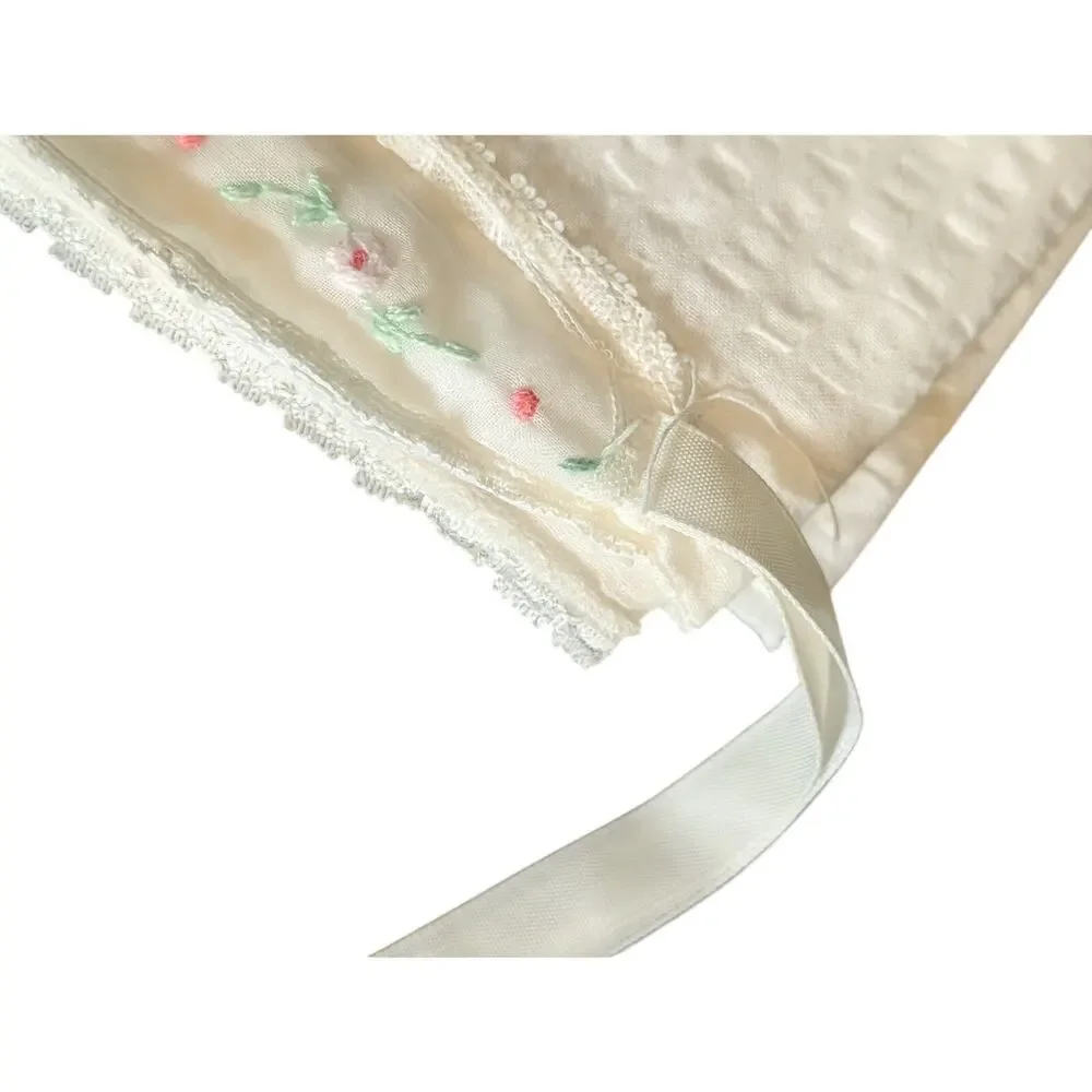 Vintage Dapper-Doo Baby Blanket Lovey Embroidered Rose Ribbon Heirloom